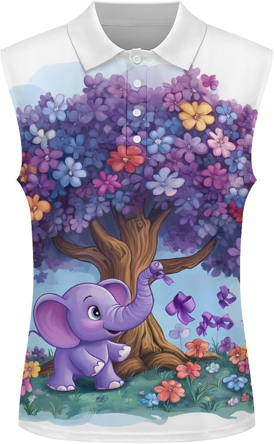 Alzheimers Awareness Purple Ribbon Elephant Golf Shirts for Women V Neck Tennis Polo Tank Tops Blouses Sleeveless T-Shirts