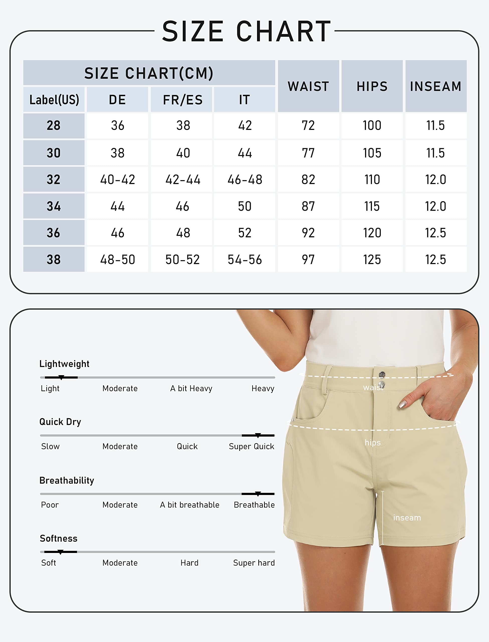 MoFiz Pantalones Cortos Mujer Shorts de Golf Senderismo Verano Outdoor Pantalón Corto Impermeables de Secado Rápido con Cinturón Elástico Incorporado