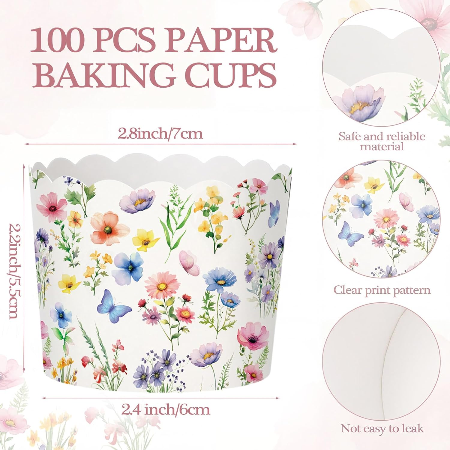Potchen 100 Pcs Cupcake Liners Paper Baking Cups Scalloped Muffin Liners Wildflower Western Cowboy Cupcake Wrappers Cases Cake Decorations for Spring Summer Birthday Dessert Supplies (Wildflower)
