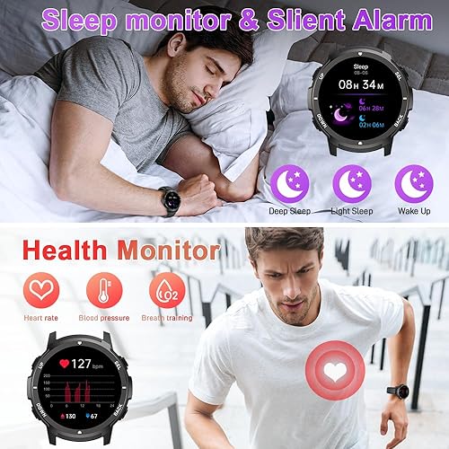 Miniatura 10 de Basznrty Reloj inteligente para hombre Fitness (llamadarespuesta de llamada) Bluetooth Militar Smartwatch para teléfonos Android iPhone impermeable