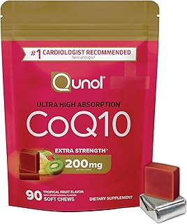 Qunol CoQ10 200mg Soft Chews, Extra Strength & Ultra High Absorption Coenzyme Q10 Supplement, #1 Cardiologist Recommended Supplement for Heart Health, 90 Count