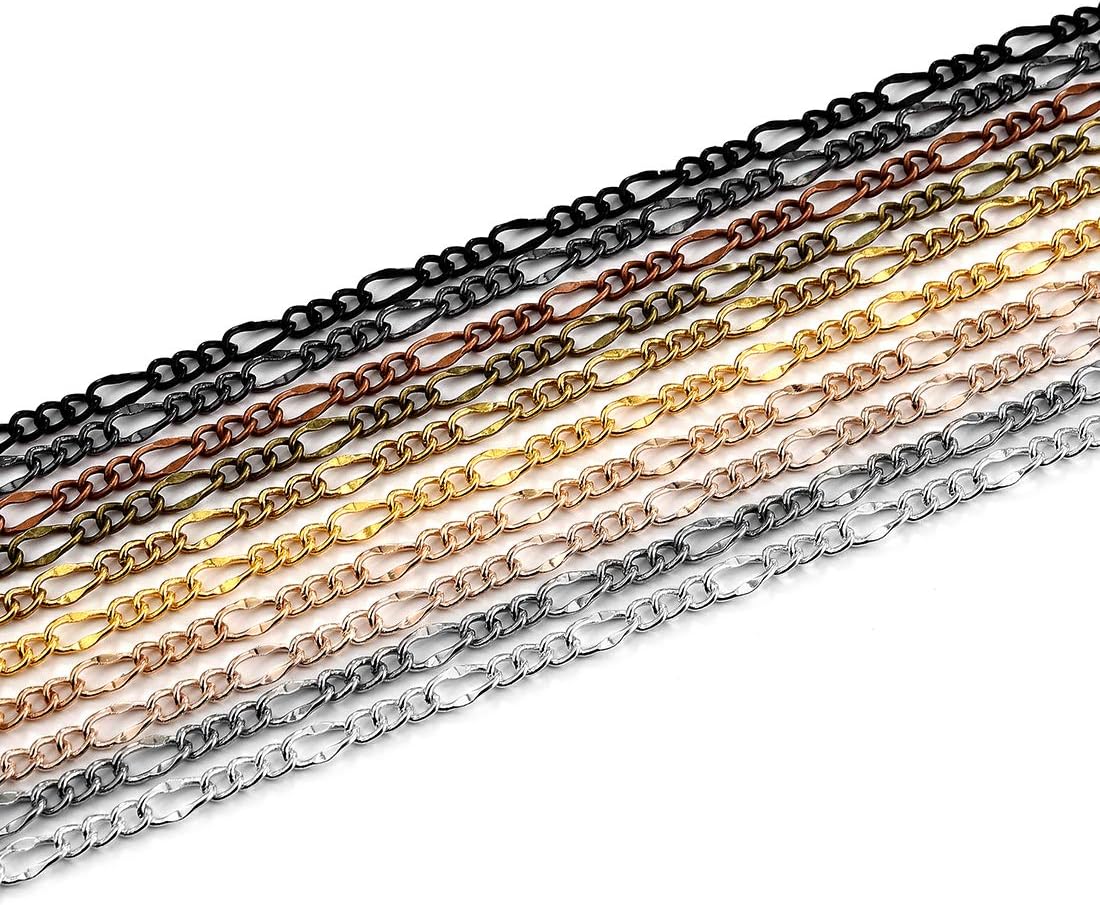 LANBEIDE 40 Packs 10 Colors Brass Necklace Chains Link Cable Chain Necklace and 70 Pieces 7 Colors Pendant Trays Round Bezel Blanks for Jewelry Making