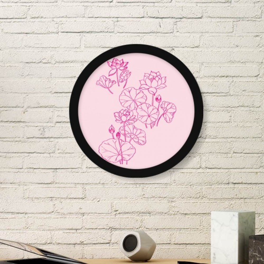 Cadre photo rond en bois noir avec peinture feuille de lotus fleur plante pour mur salon