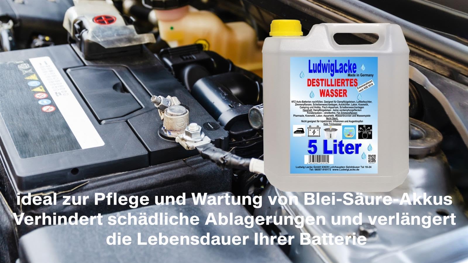 LudwigLacke Destilliertes Wasser, 5 x 5 Liter Kanister, Premium Qualität, Made in Germany