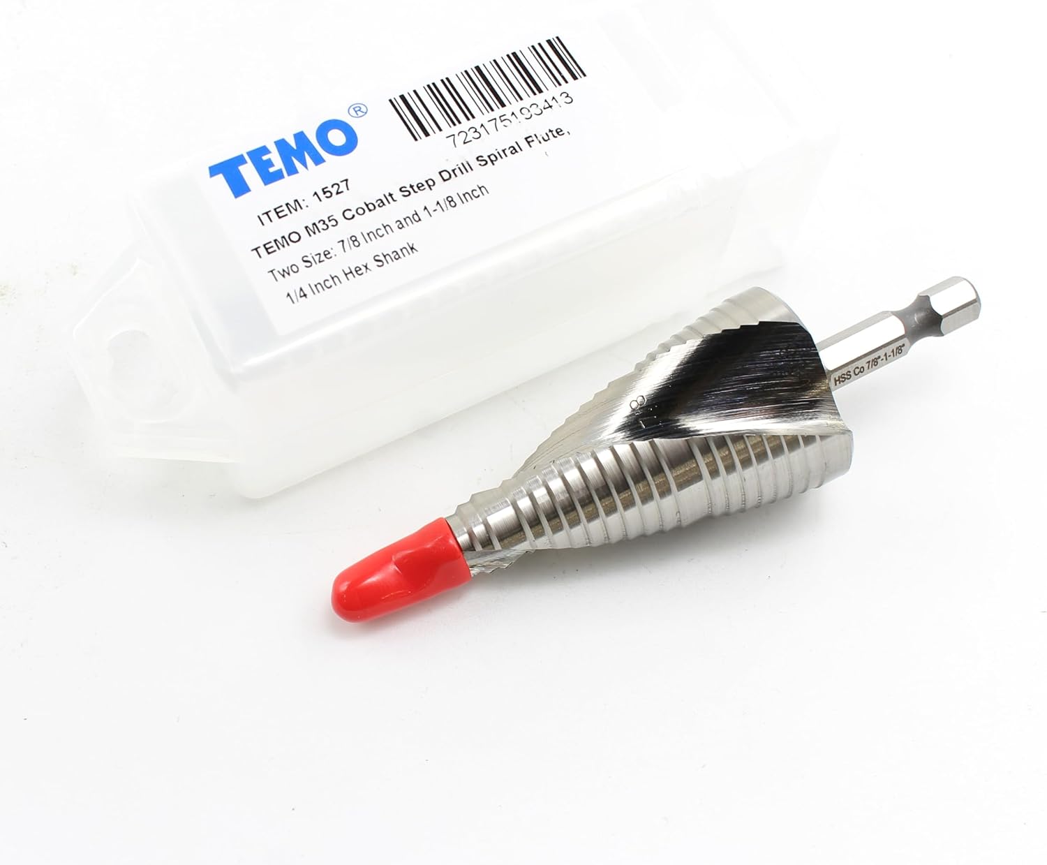 TEMO M35 Cobalt Step Drill Spiral Flute Unibit, Two Size: 7/8 Inch and 1-1/8 Inch, 1/4 Inch Hex Shank