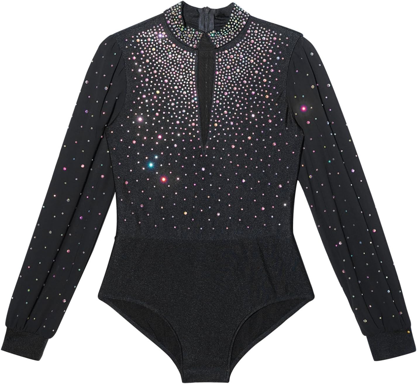 Agoky Kids Boys Rhinestone Figure Skating Bodysuit Long Sleeve Gymnastics Leotard Latin Jazz Dance Romper Top