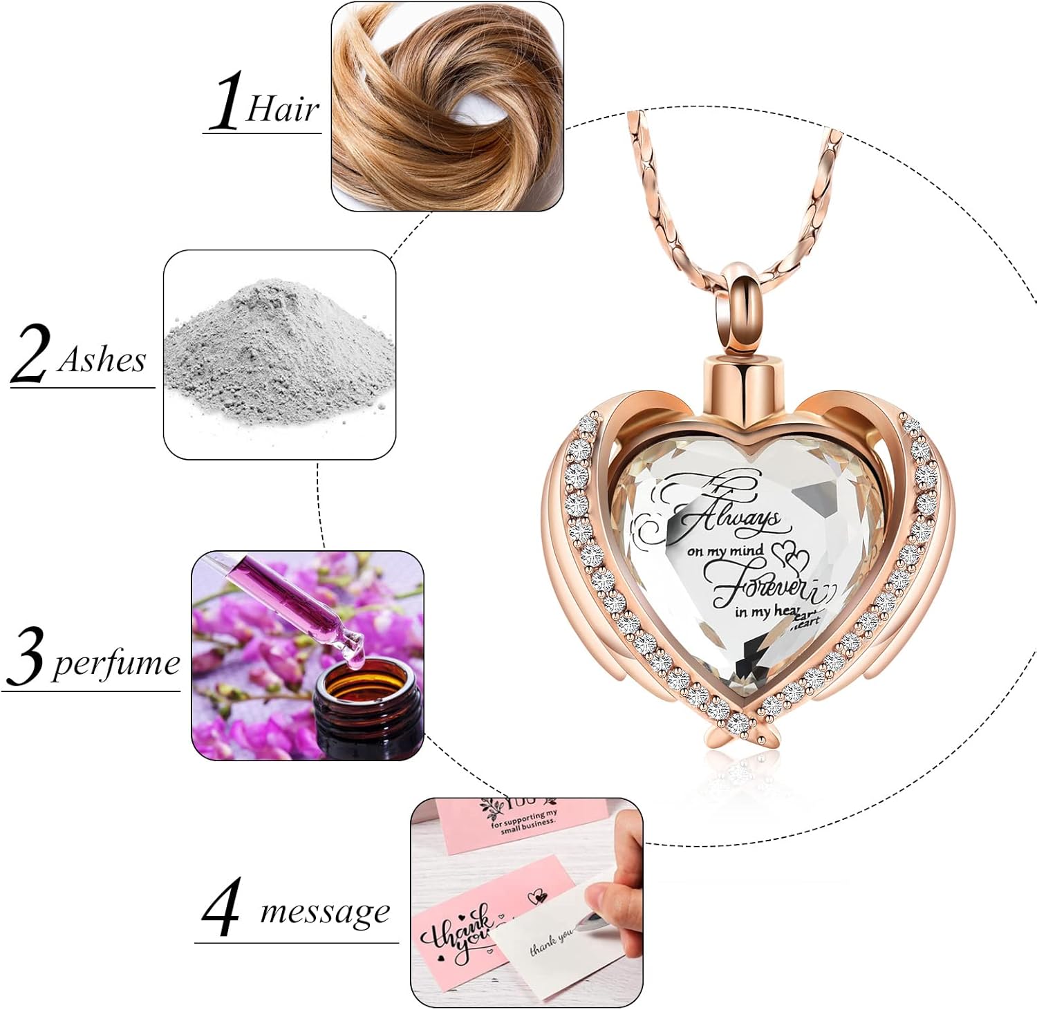 Imrsanl Cremation Jewelry for Ashes Pendant - Crystal Heart Urn Necklace with Mini Keepsake Urn Memorial Ash Jewelry - Image 3