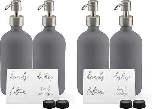 Miniatura 10 de Cornucopia Brands Botellas de bomba grises de 16 onzas (paquete de 2); botellas dispensadoras de jabón de vidrio con revestimiento gris para loción,