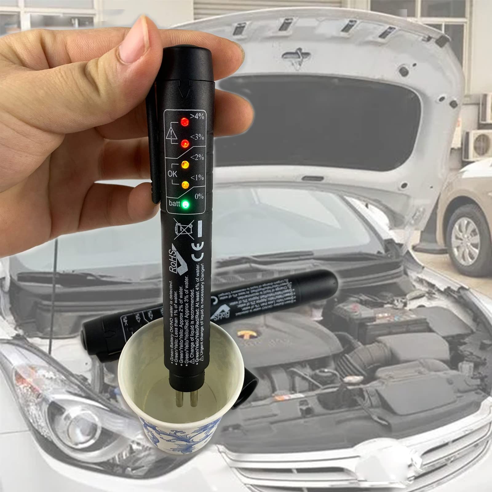 GERUI Tester del liquido dei freni universale per auto DOT3 DOT4 DOT5 portatile con 5 indicatori LED
