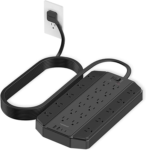 Miniatura 9 de TESSAN - Regleta de alimentación con protector de sobretensión de 4000 J, 22 tomas de corriente, cable de extensión resistente con 4 puertos USB (2