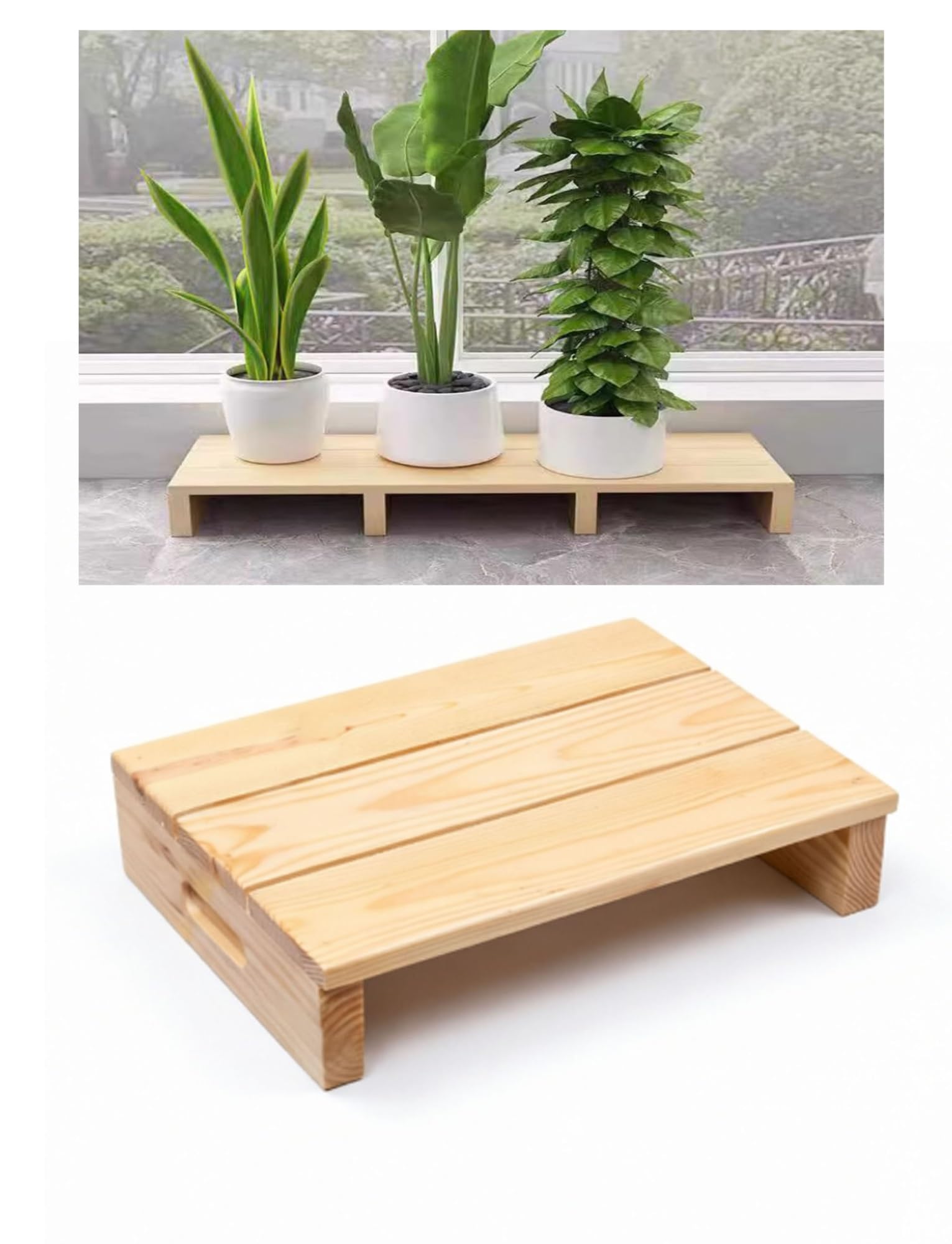 Taburete de madera resistente con almohadillas antideslizantes, escalones de madera de pino maciza para exteriores para adultos y personas mayores, resistente a la intemperie