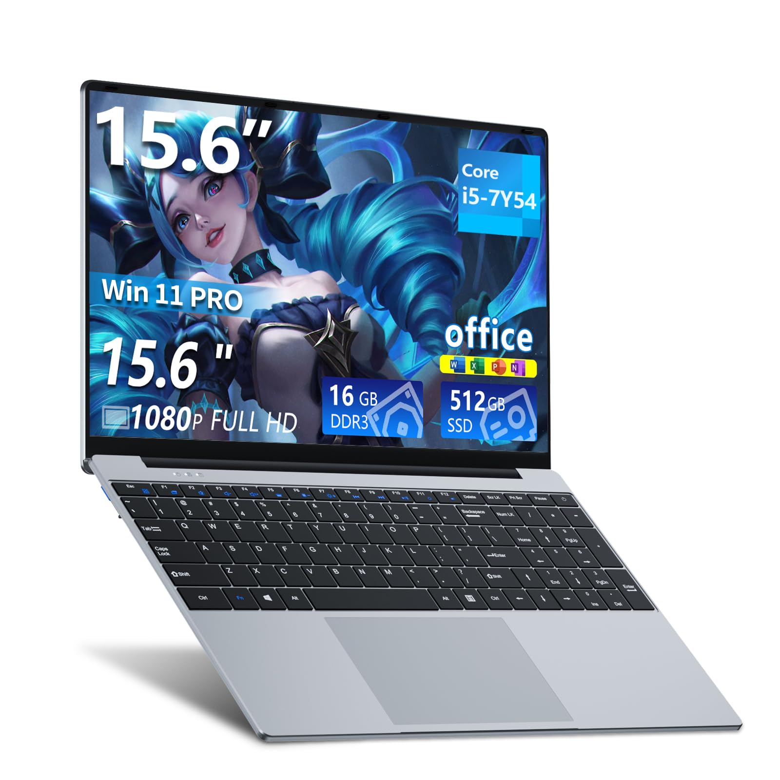 2026 Laptop, 15.6” Laptop Computer Core i5-7Y54 (Up to 3.2GHz) Processor with 16GB RAM 512GB SSD, 180 Angle Opening, Backlit Keyboard Portable Lap Top, 1920*1080, Win 11 PRO System, Office 365