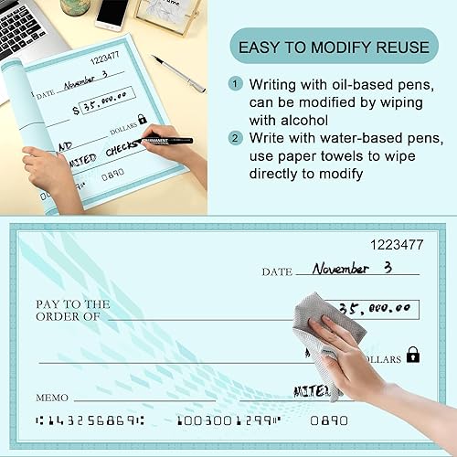 Miniatura 2 de Cheque gigante reutilizable para presentación, 30 x 16 pulgadas, gran tamaño, gran premio, placa de borrado en seco para dotación, donaciones y