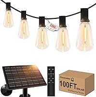 GHUSTAR 100ft Solar String Lights with Remote - USB Rechargeable, 3.5W Panel, Dimmable Timer, Shatterproof for Patio Garden Pool