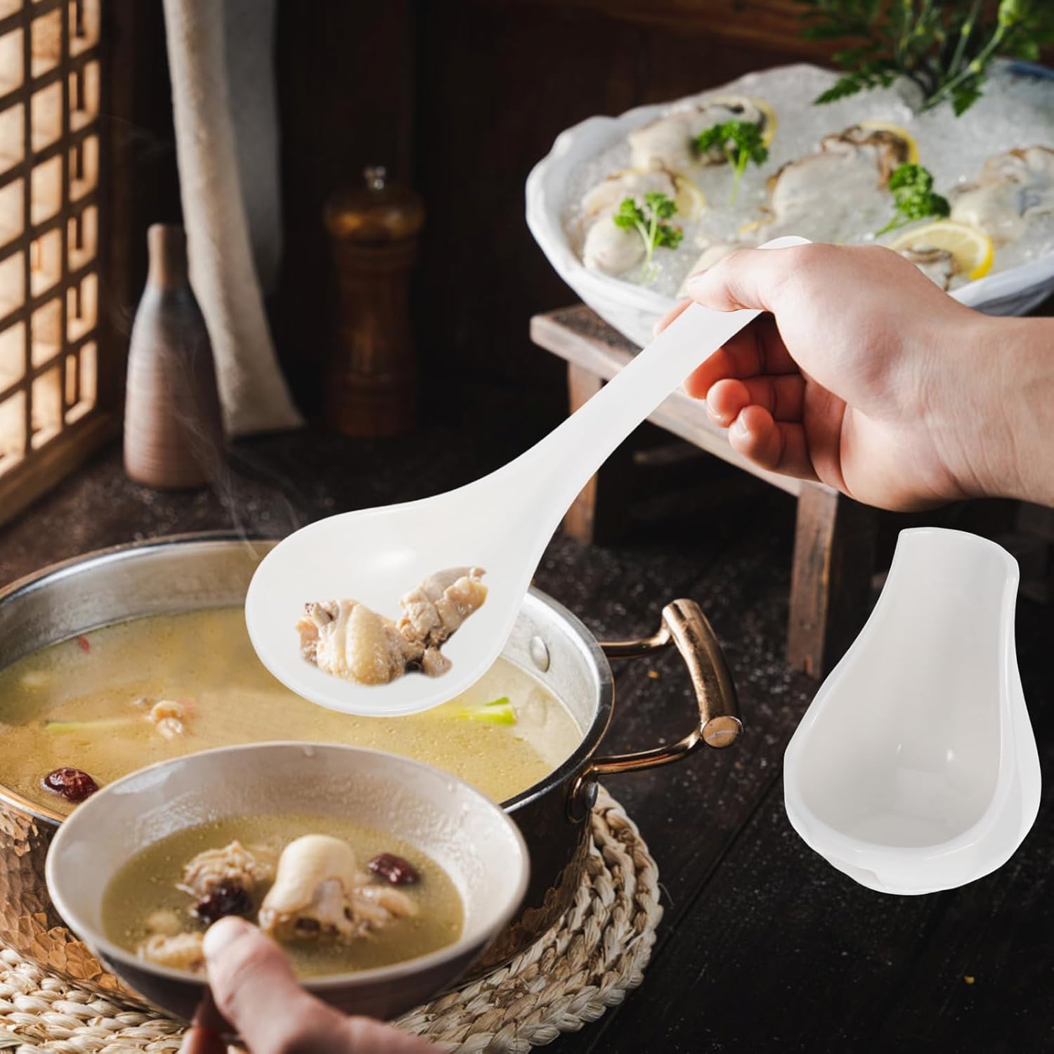 Luxshiny Large Ceramic Soup Spoon with Spoon Rest 8.85 Inch Utensil Holder for Serving Rice Porridge and Soups in Family Dining and Catering