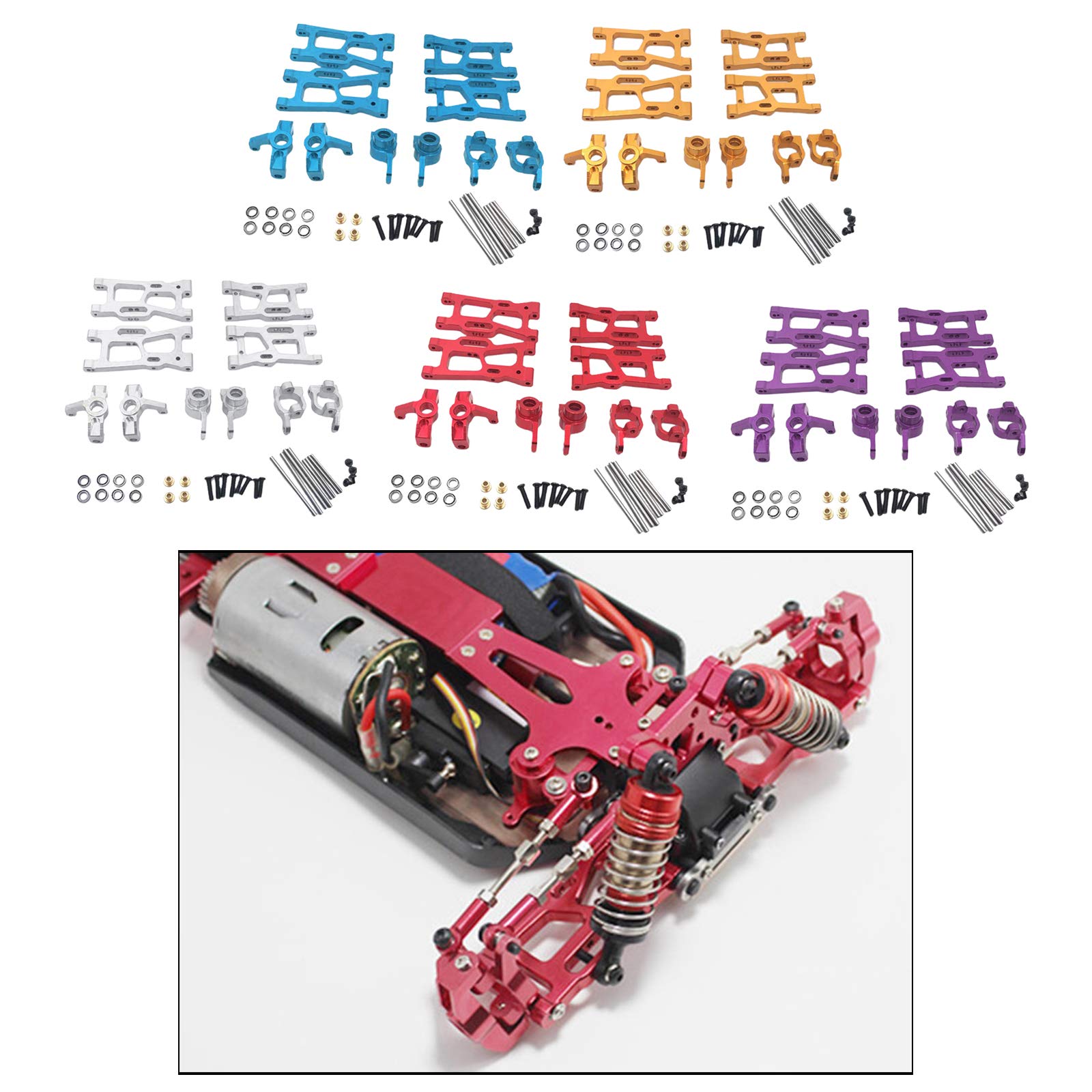 18 Stück RC Auto Fahrzeuge Ersatzteile Schwenkarm Lenkungseinheit Aufrüst Metallteile Zubehör für Montage für Wltoys 1 12 124018 124019 1 14 144001 Re, Blau