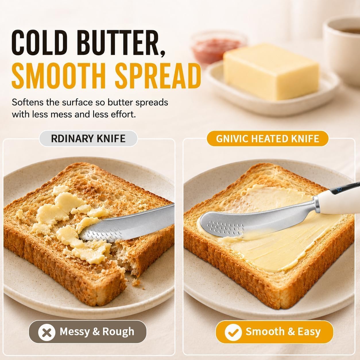 2026 Upgrade Heated Butter Knife with Digital Display, Up to 158°F Quickly Softens Cold Butter, Food-Grade Stainless Steel Knife, USB-C Rechargeable Electric Butter Spreader for Cold Butter, Toast & Baking Gifts