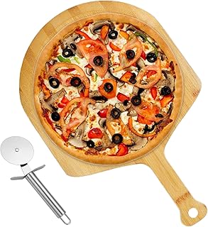 KITOHEN Bamboo Pizza Peel with Cutter, 18" x 12" Premium Pizza Paddle and Cutting Board, Ergonomic Design Multi-Function P...
