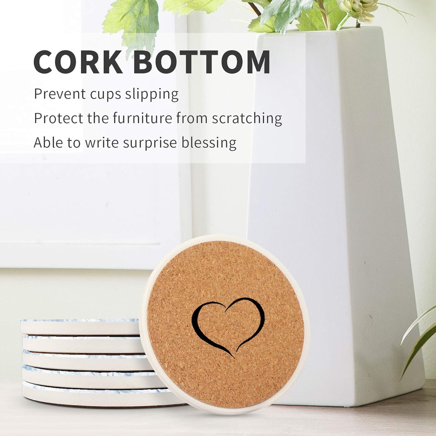 Hottest Sales Coasters for Drinks Absorbent with Holder Set of 8, Drink Coasters with Cork Base, Marble /Glass/ Wooden Table Protection, Home/Bar/Living Room Decor, Housewarming Gift