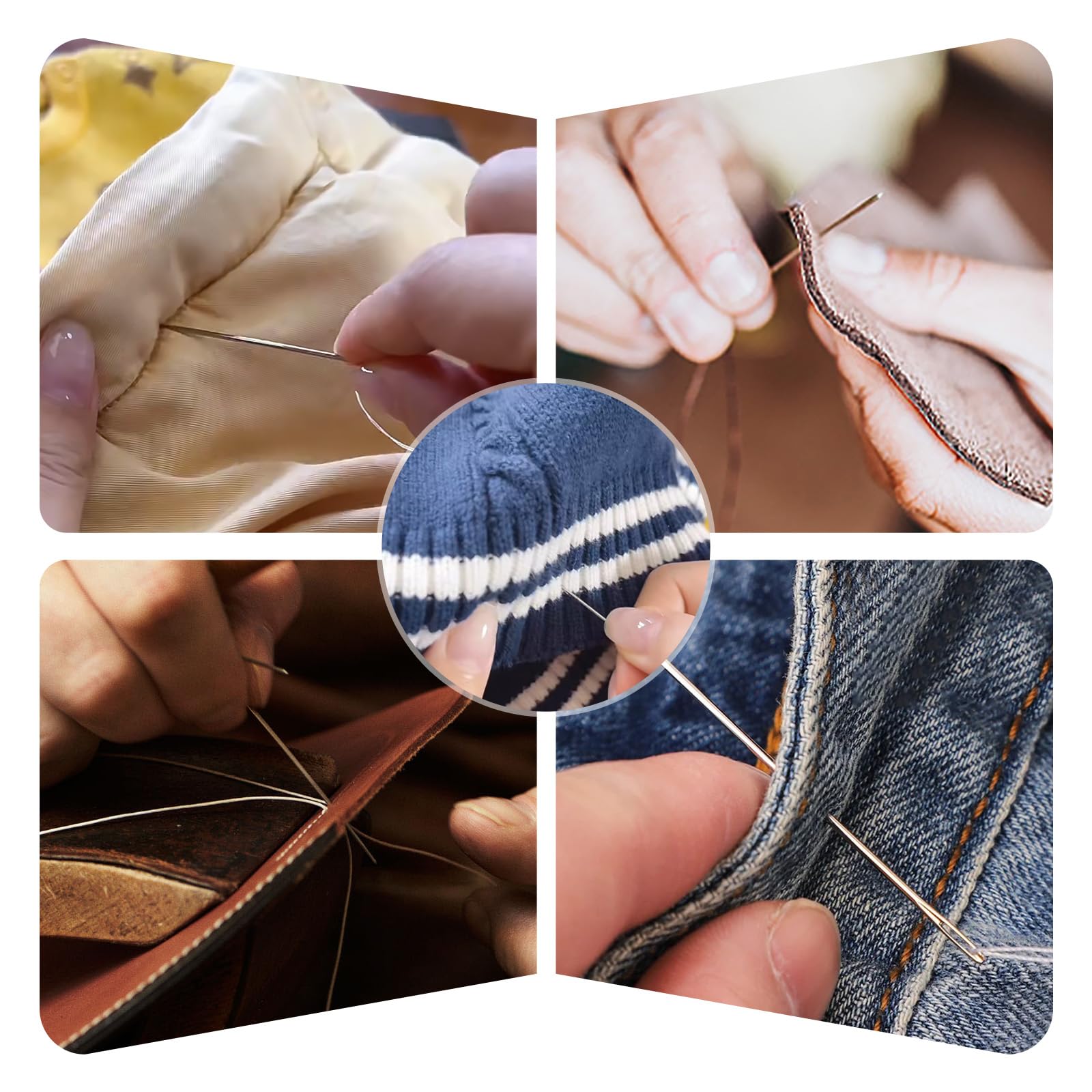 18 agujas de coser grandes, 6 tamaños, agujas de coser a mano de acero inoxidable, aguja larga para punto de aguja y punto de cruz, aguja de zurdo para reparación de cuero y manualidades de tapicería