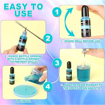 Epoxy Resin Pigment - 24 Color Liquid Colorant, Highly Concentrated Dye for DIY Jewelry Making, Paint, Craft - 0.35oz/10ml Each