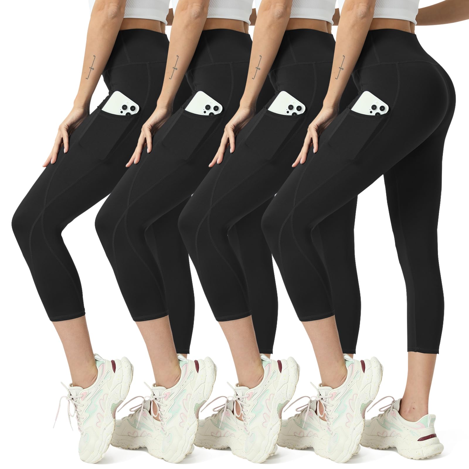 MaaGcc High Waisted Yoga Leggings for Women 4 Pack - Tummy Control Workout Capris with Pockets