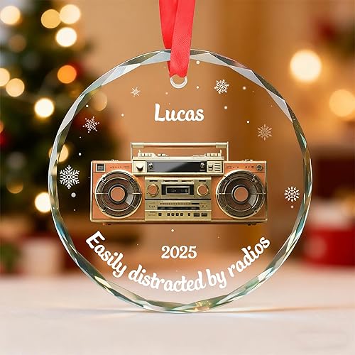 Miniatura 7 de Personalized Radio Lover Glass Ornament, Custom Retro Boombox Christmas Keepsake with Name and Year, for Music Fans, Xmas Gifts 2025