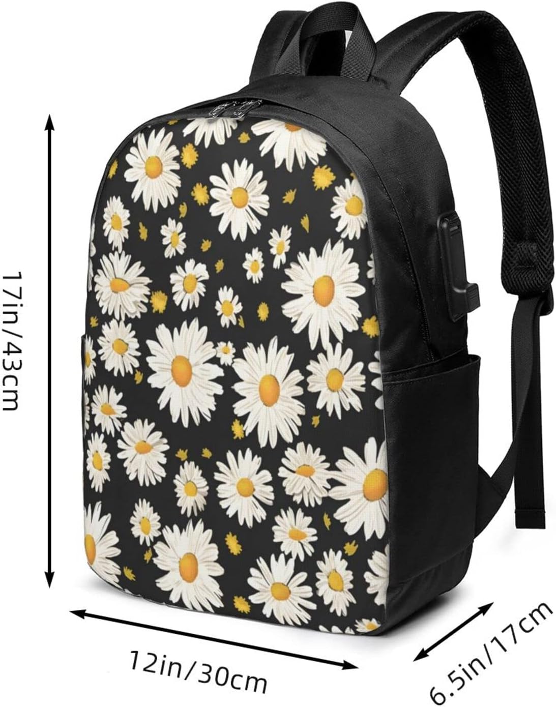 Daisy Prints Laptop Backpack, Travel Backpack with USB Charging Port, Computer Bag for Men Women