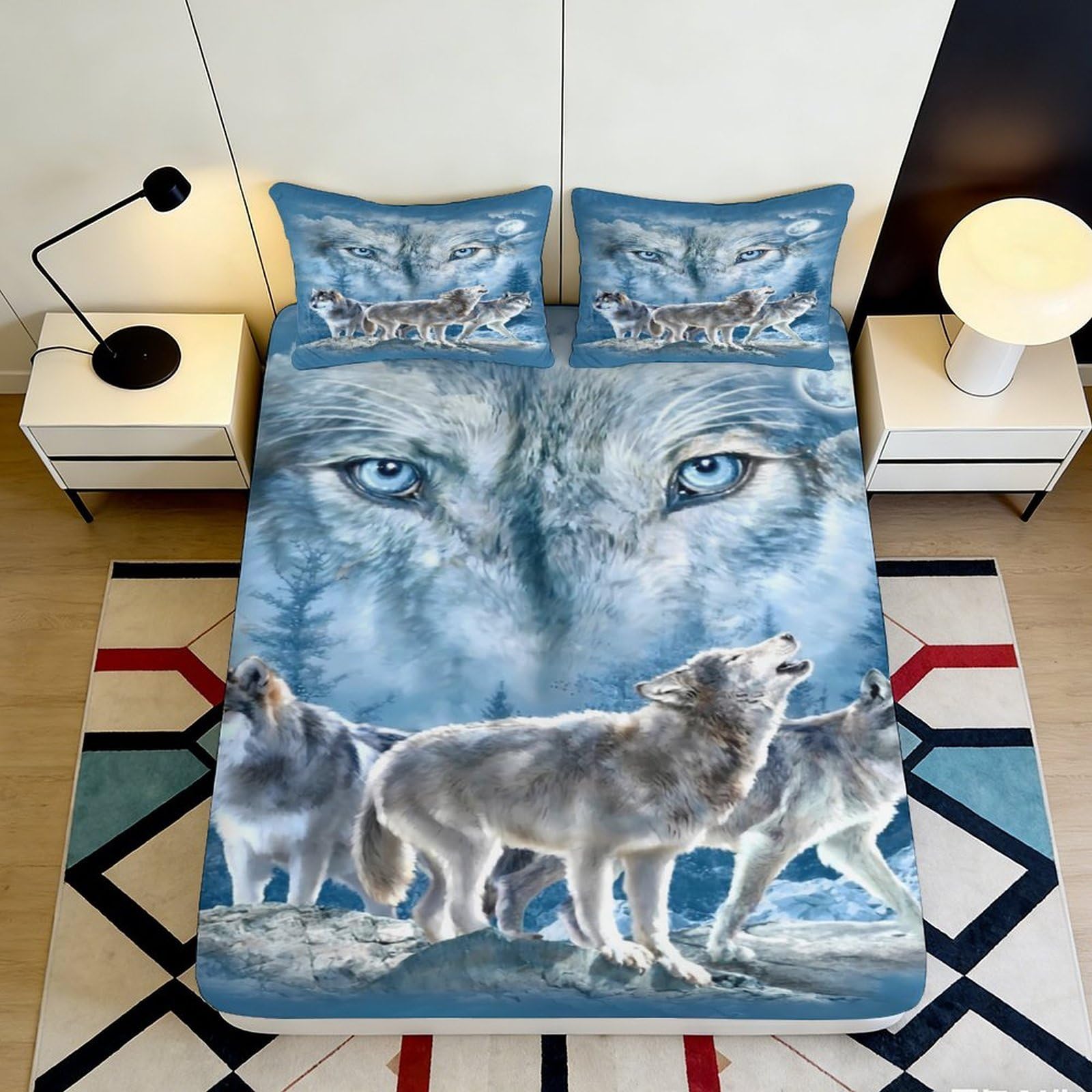 Pnayamiorkfel Style-10 3D Printed Wolf Forest Fitted Sheet Microfiber Anti-Slip Howling Wolves Bed Cover For Bedroom Decor Protection 90X200x25cm