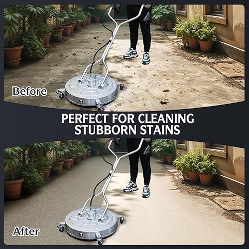 Miniatura 6 de RAYNEL Limpiador de superficie de lavadora a presión de 24 pulgadas con 4 ruedas, mango doble, carcasa de acero inoxidable, 2 adaptadores de