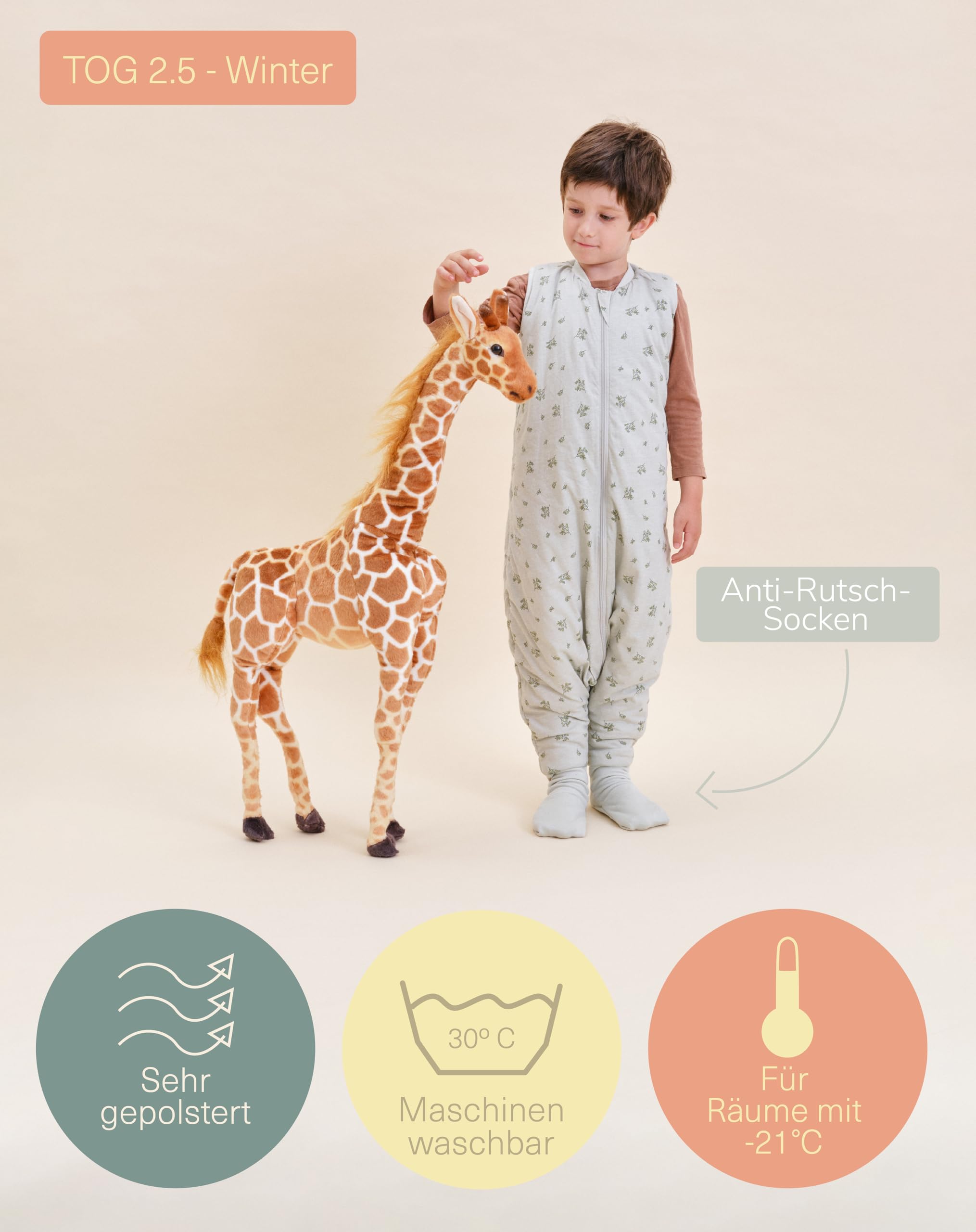 molis&co - Baby Schlafsack mit Füßen und Socke - Ideal für den Winter - Babyschlafsack mit Beinen 2,5 tog - 100% Baumwolle (Oeko-TEX 100), Premium Qualität