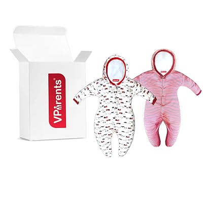 VParents Zoey Hooded Full Sleeve Cotton Baby Footies Sleepsuit Rompers for Baby Boys and Baby Girls Pack of 2 (9-12 Mont