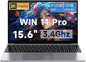 Laptop com Tela de 15,6 Polegadas, Processador N100 de 4 Núcleos e 4 Threads, 7 nm (Até 3,4 GHz), Laptop Leve com 12 GB LPDDR4 512 GB SSD 1920X1080 IPS