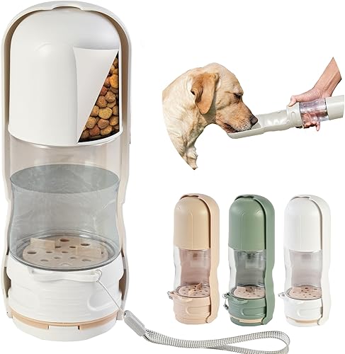 Miniatura 10 de Dispensador portátil de alimentos y agua para mascotas, botella de agua 2 en 1 para gatos y perros pequeños y contenedor de alimentos, ligero, sin