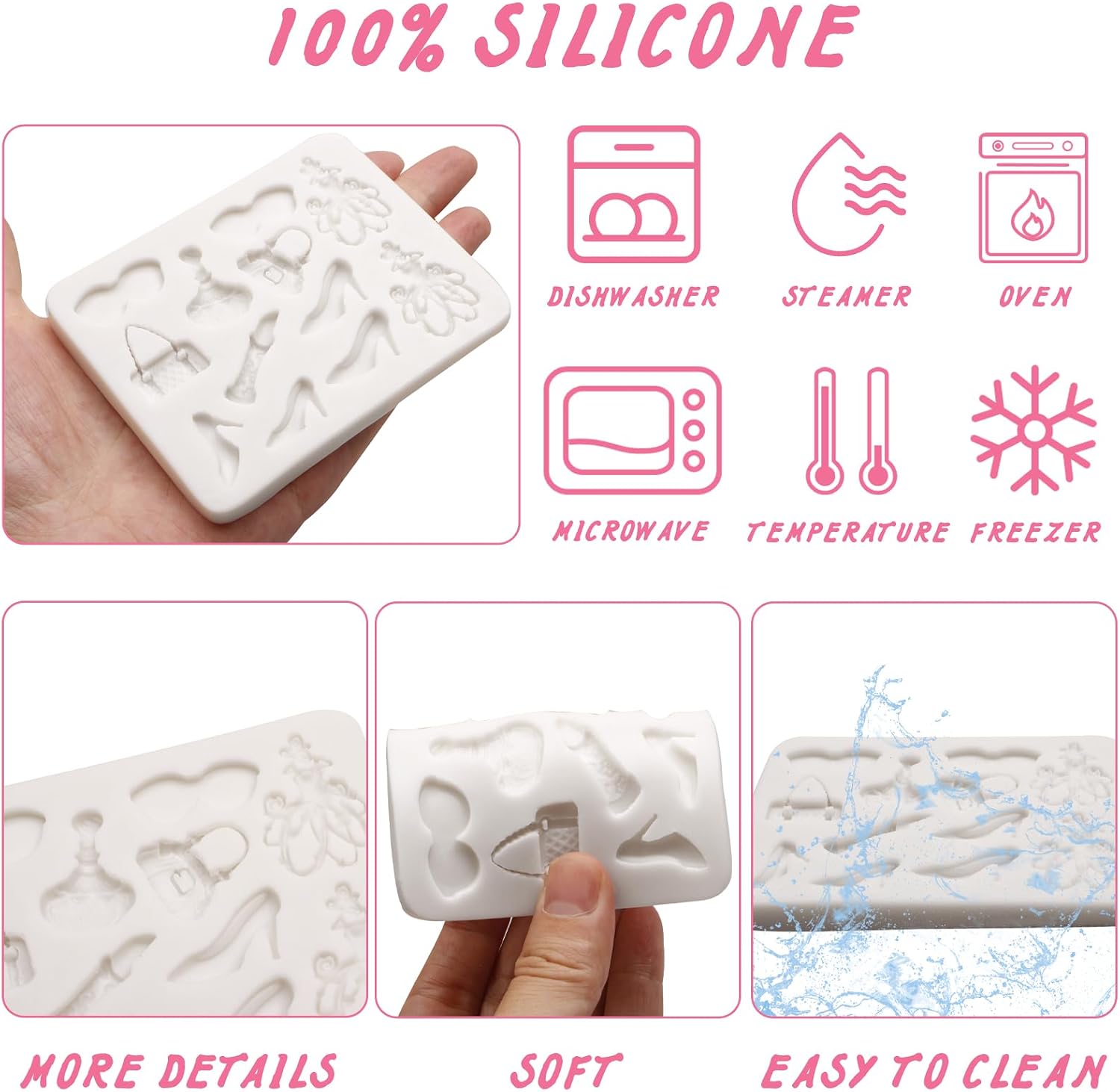Makeup Theme Fondant Molds Perfume Ceremonial Dress Sunglasses Silicone Molds Fashion Handbag High Heels Lipstick Chocolate Molds for Cupcake Topper Candy Sugar Craft Gum Clay Resin DIY Jewelry Making