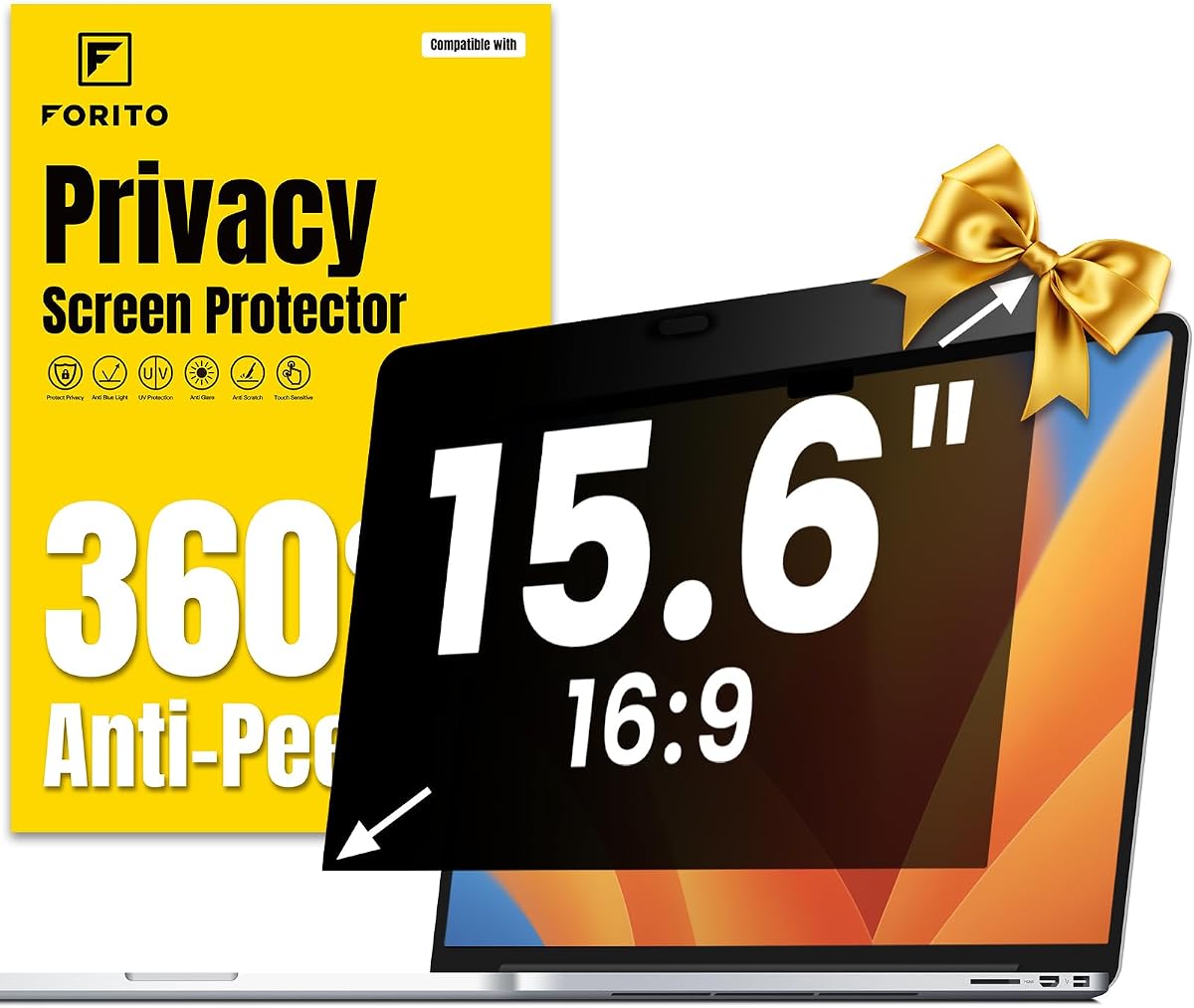 15.6 Inch Laptop Privacy Screen Protector, 360° Anti Peeping and Anti Glare Laptop Privacy Shield Compatible with 15.6" HP/Lenovo/Dell/Acer/ASUS/Thinkpad with 16:9 Aspect Ratio