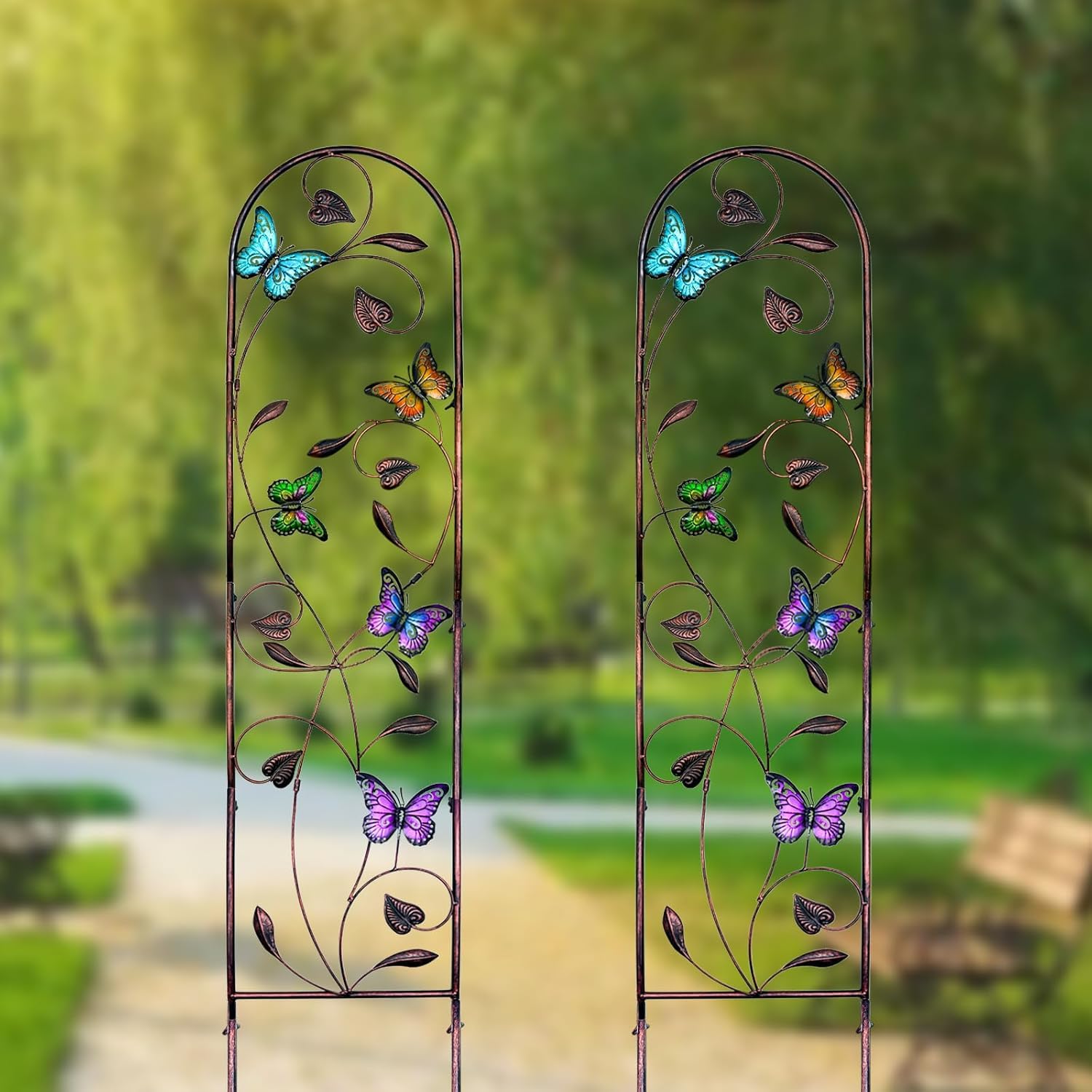 Rankgitter 2er Set, Rankgitter Metall, Rosen Rankgitter, Rankhilfe Garten, Rankobelisk Beschichtetes Metall, Gurkenstütze, Rankspalier für Kletterpflanzen Blume Tomaten Gurken, 152 x 28 cm, Farbig