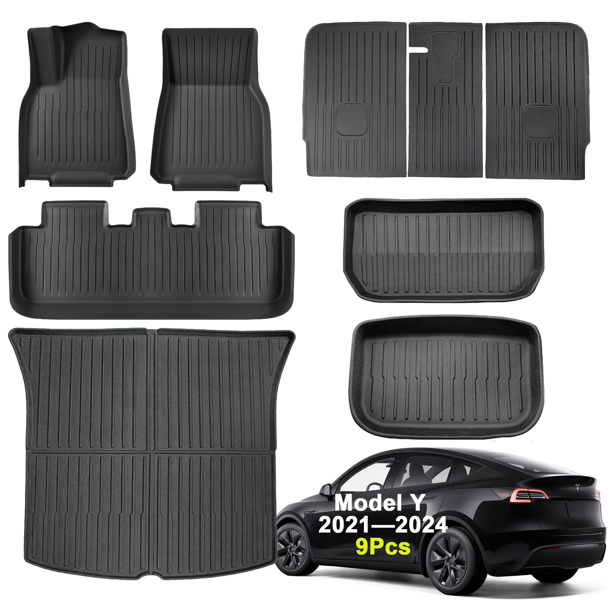 SUPER LINER Tesla Model Y Floor Mats 2021-2024 TPE 9Pcs Set