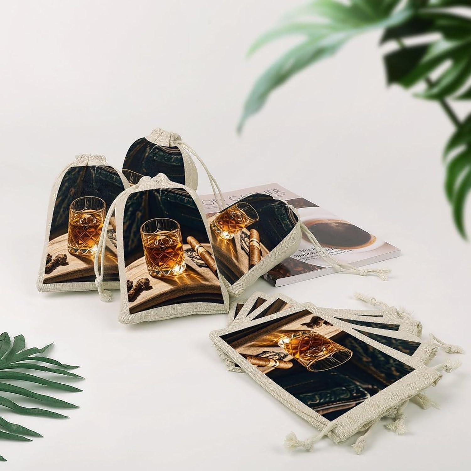 ERSTSNCK 8Pcs Cigar & Whiskey Drawstring Bags Small Burlap Gift Bags Jewelry Pouches for Storage Wedding Party Favor image 4