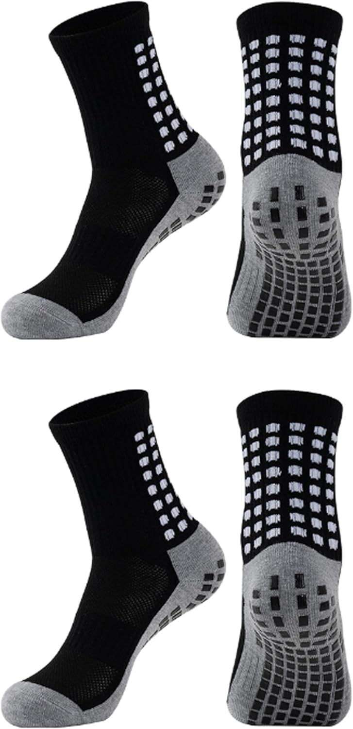 Grip Socks Soccer Athletic Crew Socks for Men, Women and Youth | Moisture Wicking, Cushioned, Non Slip | 2 Pairs