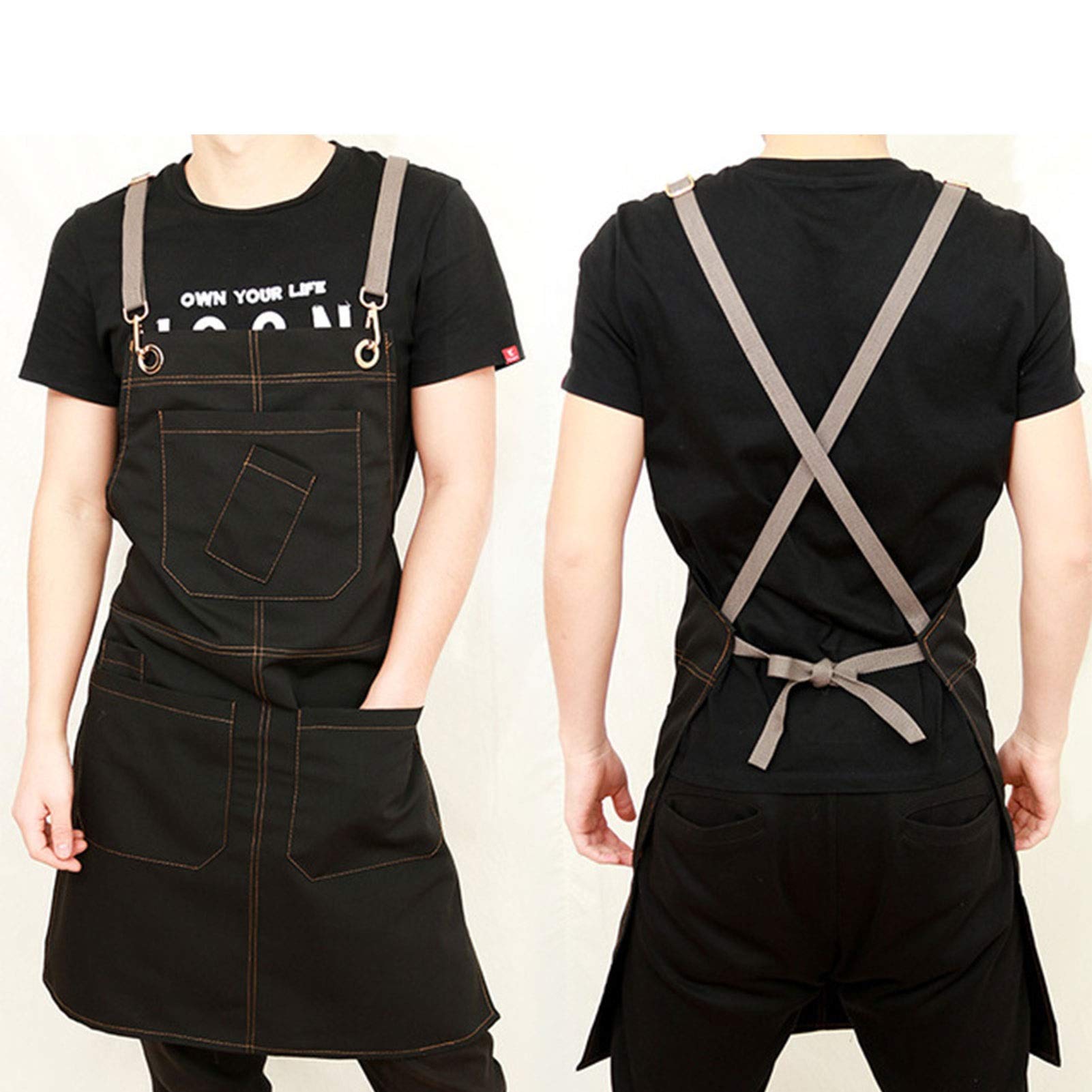 Tablier de travail pour homme/femme, tablier de cuisine réglable en toile avec 3 poches, tablier