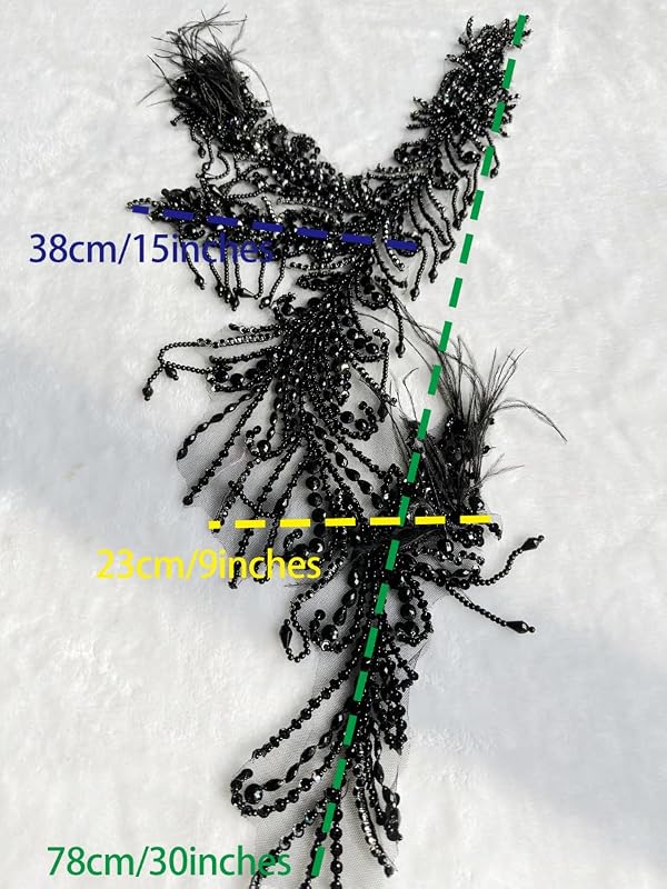 Jpumley.pksn Pure Handmade Rhinestones Beads Applique sew on Crystal Sequins lace Trim Patches Ostrich Feather Accessories for Dress Clothing Shiny Bead Decorative Material 15X9X30inches (Black) by Jpumley.pksn - Image 7