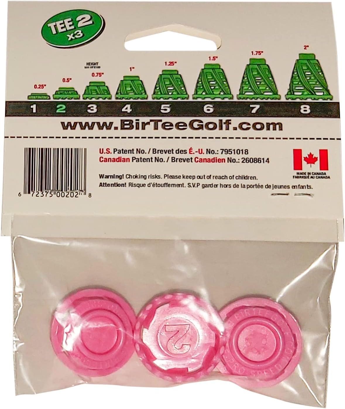 BirTee Pro Golf Tees - Size #2 (1/2") Individual Size Pack - 3 Tees Per Pack. Winter/Mat/Simulator Tees (Pink)