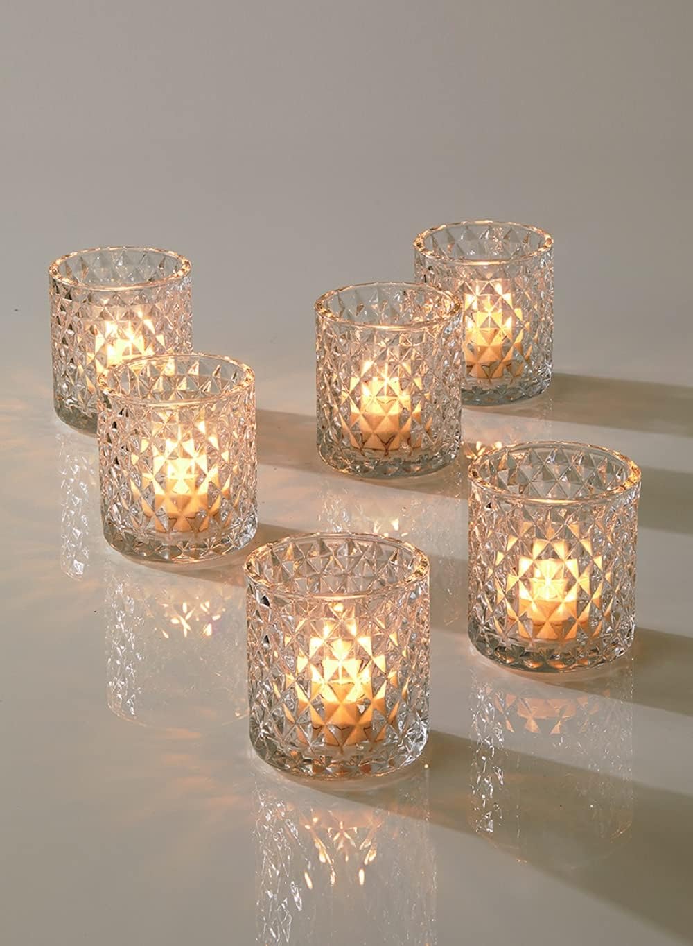 Serene Spaces Living Set of 6 Diamond Tea Light Candle Holder, Christmas Candle Holders, Outdoor Candle Holders for Patio, Dinner Table, Wedding Tables Centerpieces, Measures 3.5" Tall & 3" Diameter