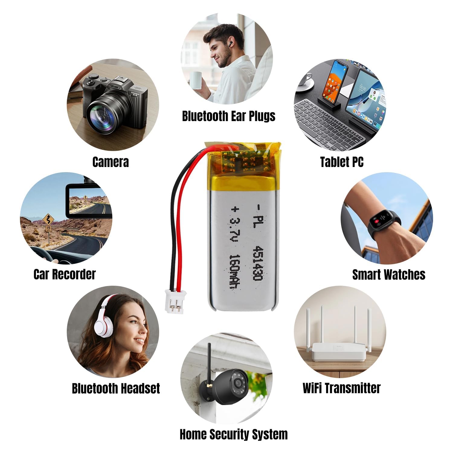 3.7V Lipo battery, 3.7V 160mAh 451430 Lithium Polymer Ion with 2P-PH connection with 2.0 mm pitch — view 7