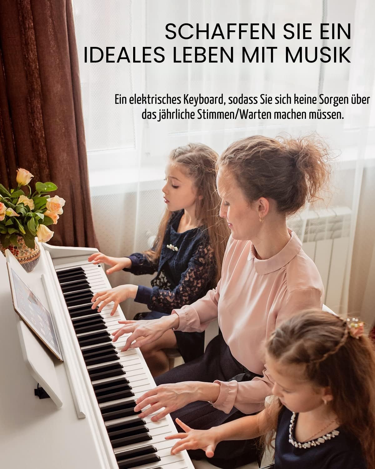 Donner Digitalpiano 88 Tasten Gewichtet DDP-100, Anfänger Keyboard Piano Bundle mit Möbelständer, Netzadapter, Weiß