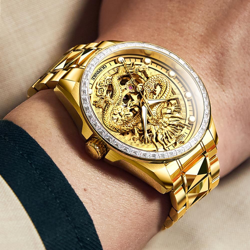 OUPINKE Gold Men Automatic Mechanical Wrist Watches Luxury Dress Tungsten Steel Luminous Waterproof Sapphire Diamond Calendar Best Gifts Men - Image 3