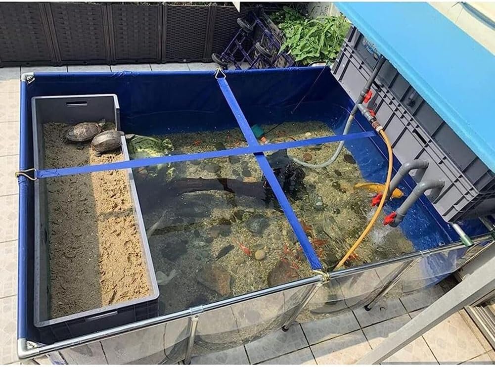 zktoermn Canvas Frame Fish Pond, Semitransparent Waterproof Canvas Fish Pond Fish Tank with Drain Valve for Fish Farming, Garden Water Feature (Color : Blue, Size : 1.2x0.5x0.6m)