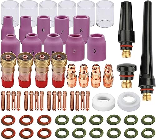 Miniatura 2 de Kit de accesorios de antorcha de soldadura TIG, boquillas, cuerpo Stubb Stubby Gas Lens #10, kit de copa de vidrio para WP-17/18/26