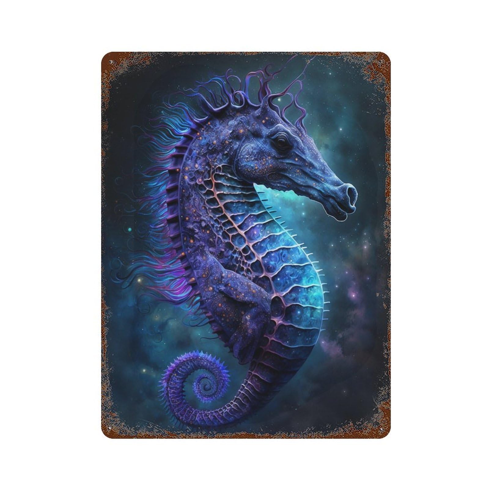 Fantasy Seahorse Art Print Rustic Tin Plaque 15.7"x11.8", for Pub, Kitchen And Man Cave Decor, Vintage Wall Decor